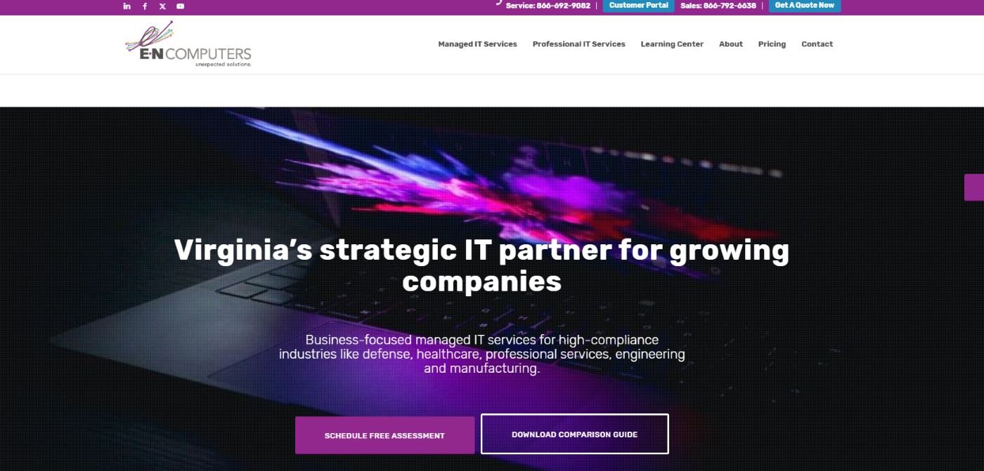 E-N Computers CMMC managed IT for defense contractors Richmond VA homepage