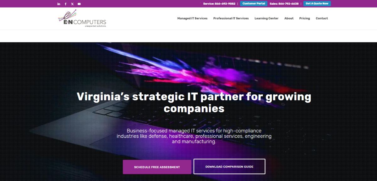 E-N Computers managed IT and CMMC compliance for Virginia defense contractors homepage screenshot