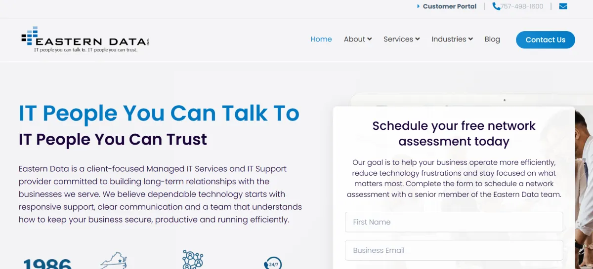 Eastern Data managed IT services Virginia Beach homepage