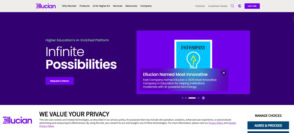Ellucian higher education ERP and managed IT services homepage