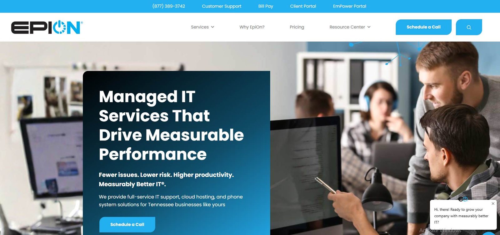 EpiOn managed IT manufacturing Tennessee MSP 501 ranked homepage screenshot