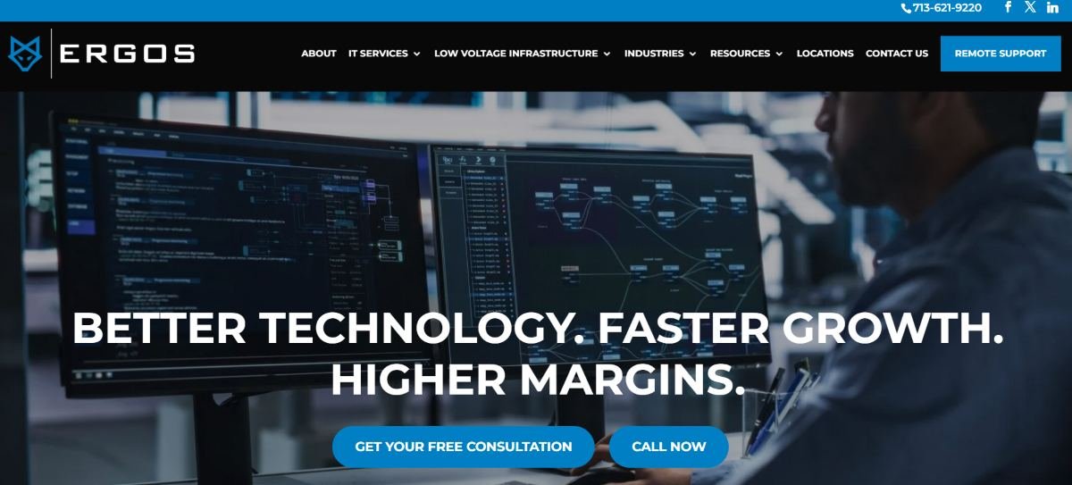Ergos manufacturing IT services in Phoenix homepage screenshot