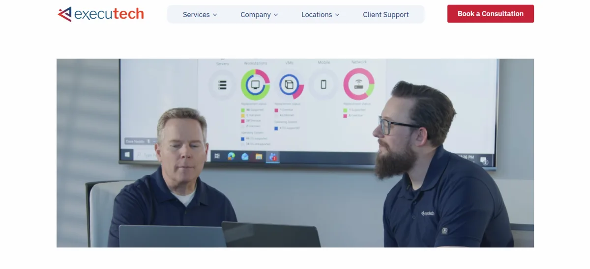 Executech managed IT services for manufacturers in South Jordan, Utah homepage screenshot
