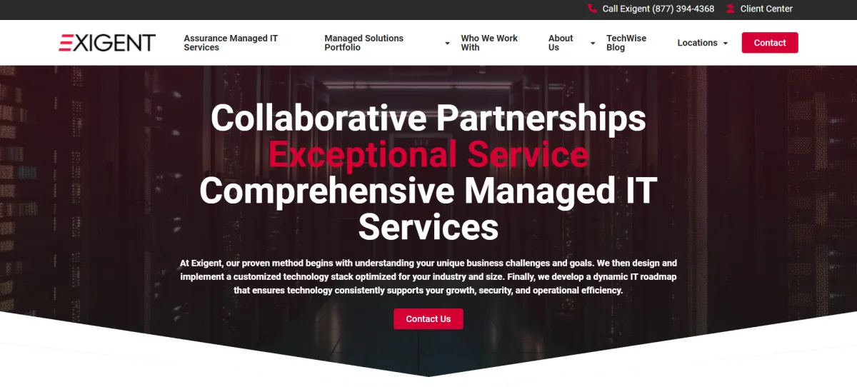 Exigent Technologies managed IT for law firms tri-state homepage