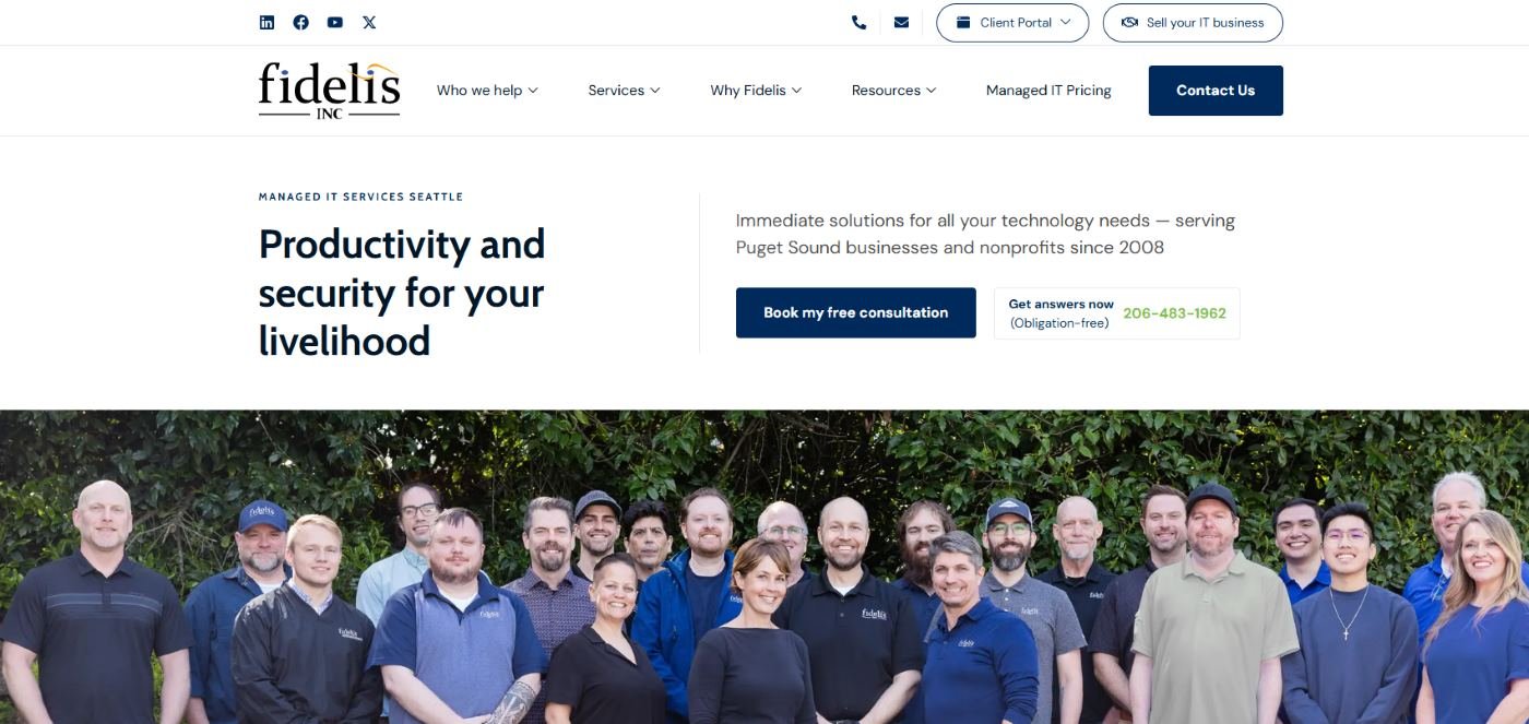 Fidelis managed IT services for financial firms in Renton Seattle WA homepage screenshot