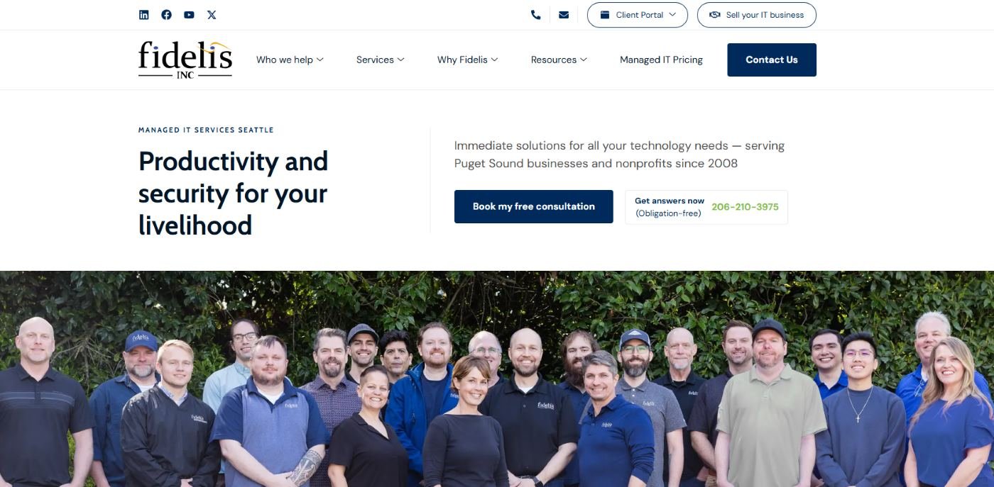 Fidelis managed IT services Seattle healthcare HIPAA compliance homepage screenshot