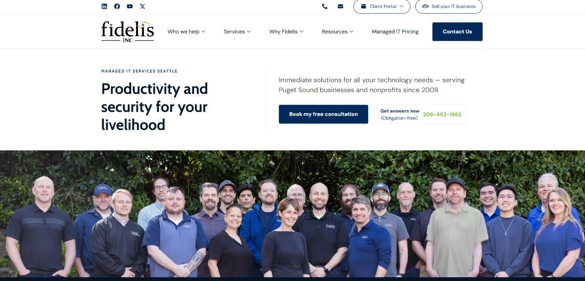 Fidelis managed IT services for technology companies in Renton Seattle WA homepage screenshot