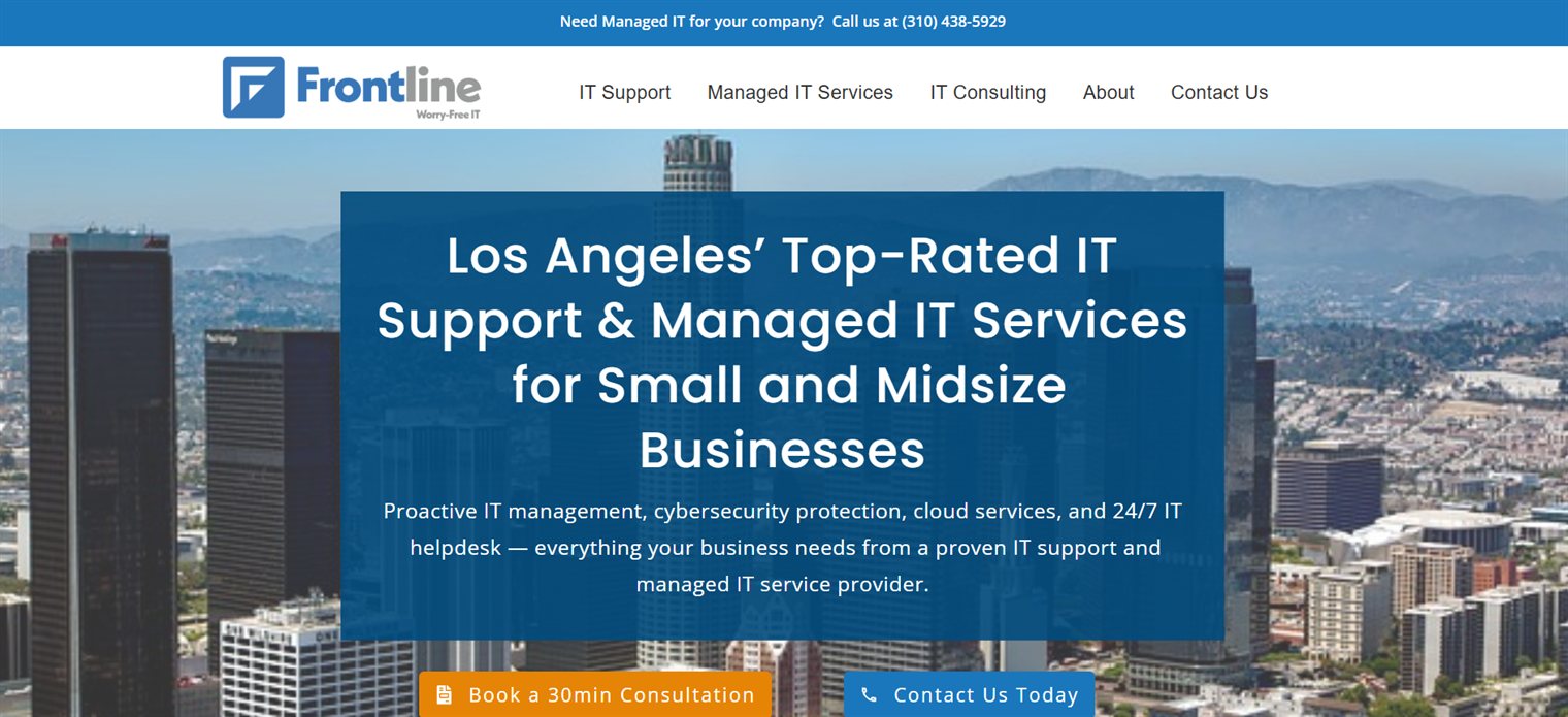 Frontline LLC homepage screenshot - managed IT services for medical practices in Los Angeles