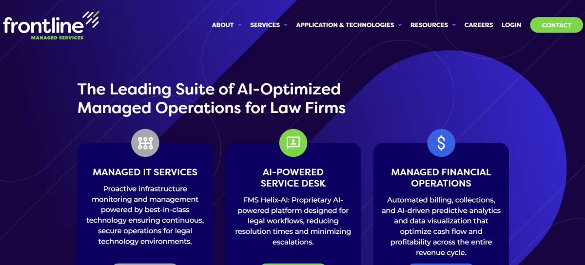 Frontline Managed Services global legal IT for AmLaw 200 homepage