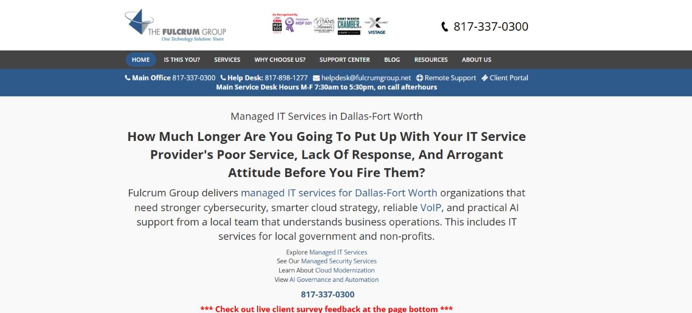 The Fulcrum Group healthcare managed IT services Dallas TX homepage screenshot