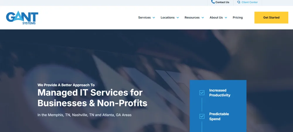 Gant Systems managed IT services for Memphis businesses and non-profits homepage screenshot