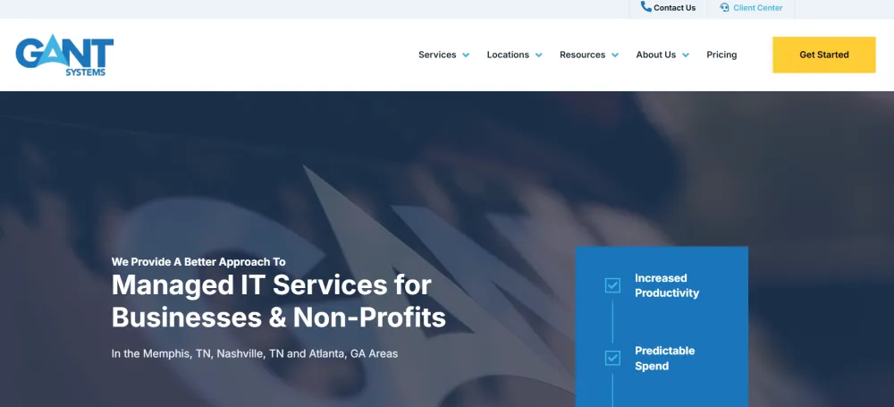 Gant Systems managed IT services Memphis Tennessee homepage screenshot