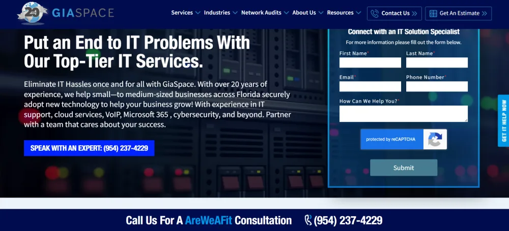 GiaSpace managed IT services Fort Lauderdale homepage screenshot