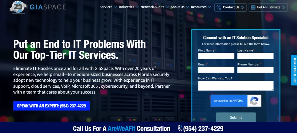 GiaSpace JAXPORT-focused managed IT services Jacksonville homepage screenshot