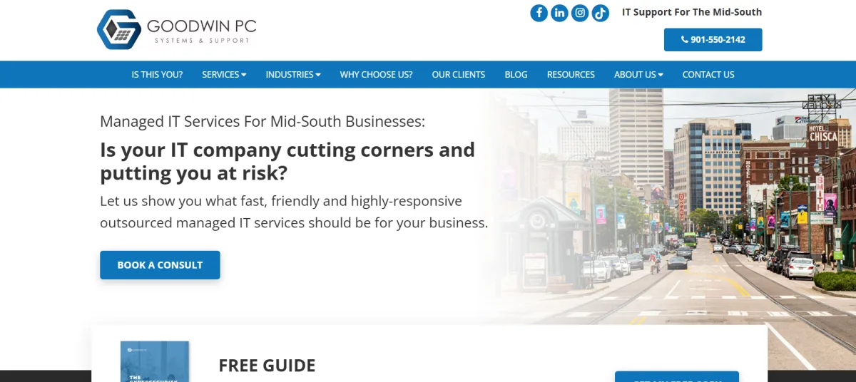 Goodwin PC Services compliance-aware managed IT for accounting firms Memphis metro homepage screenshot