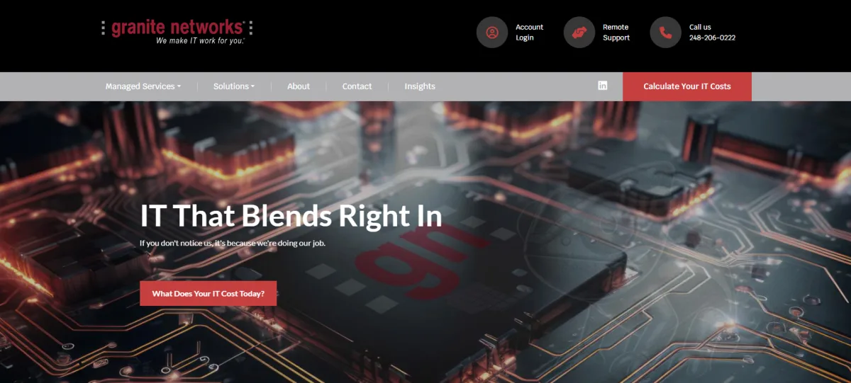 Granite Networks managed IT homepage for Detroit-area manufacturers