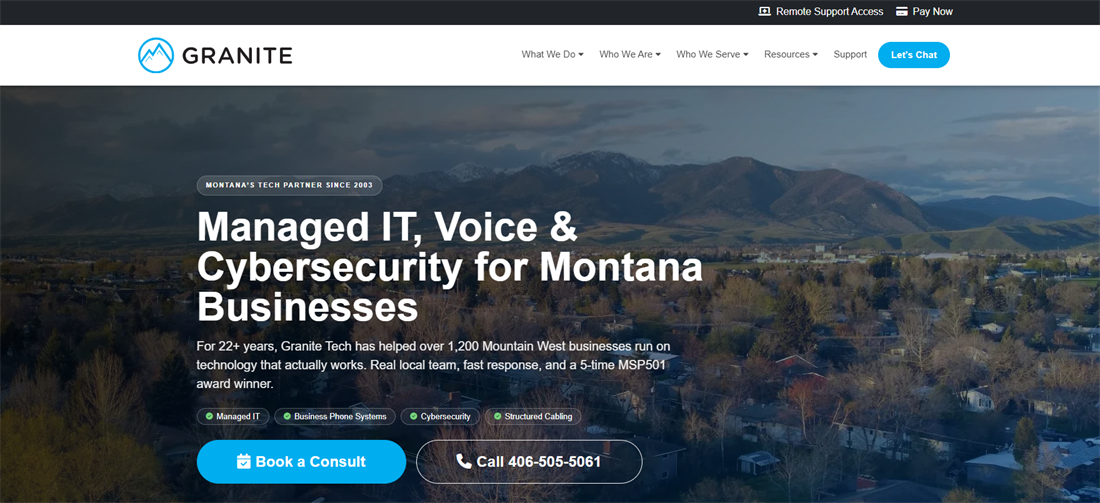 Granite Technology Solutions homepage — 5x MSP 501 winner serving Montana