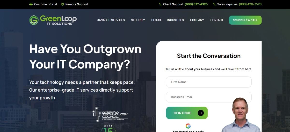 GreenLoop IT Solutions manufacturing IT services in Phoenix homepage screenshot