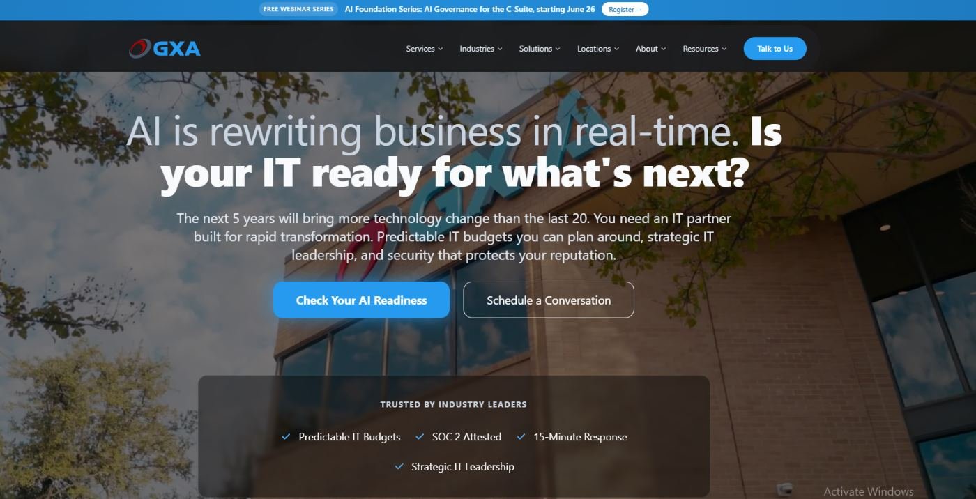 GXA financial services managed IT Dallas TX homepage screenshot