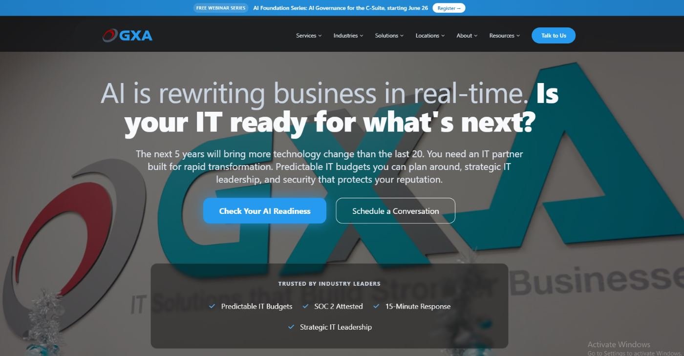 GXA healthcare managed IT services Dallas TX homepage screenshot