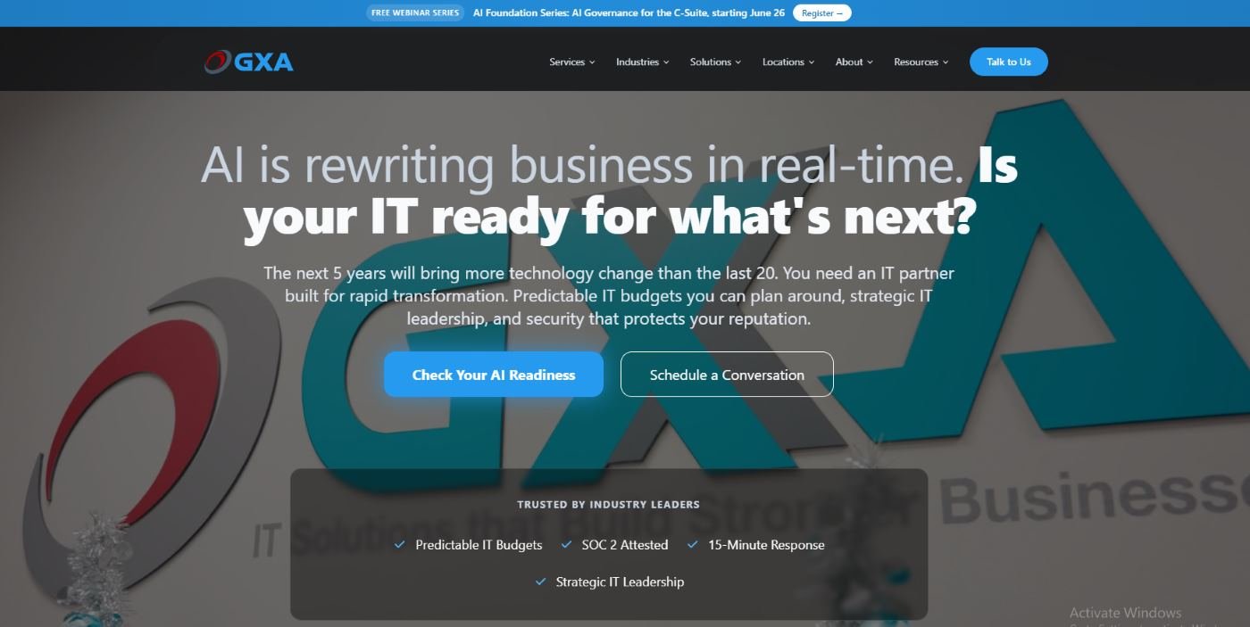 GXA manufacturing managed IT services Dallas TX homepage screenshot