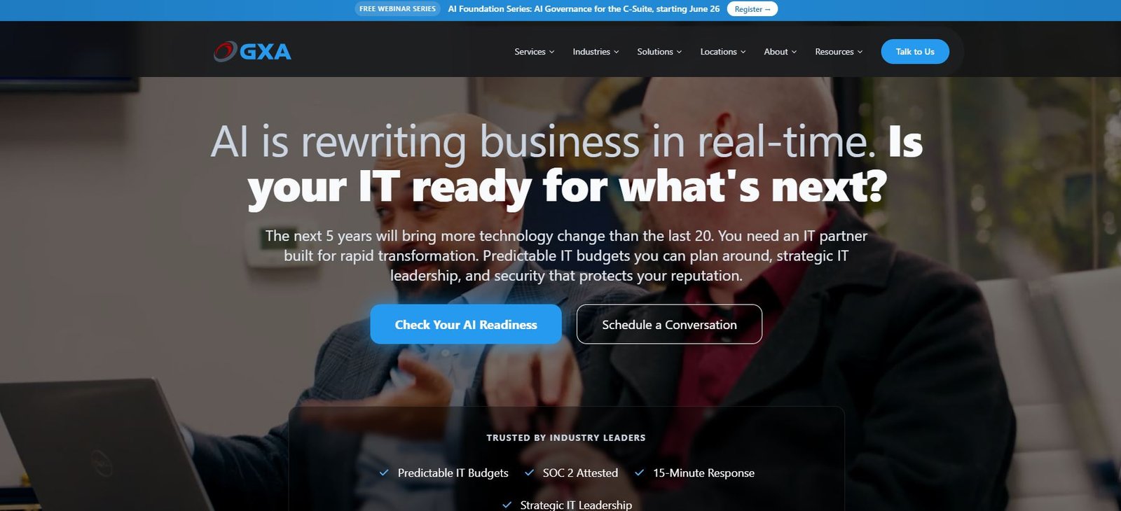 GXA defense contractor IT services San Antonio homepage screenshot