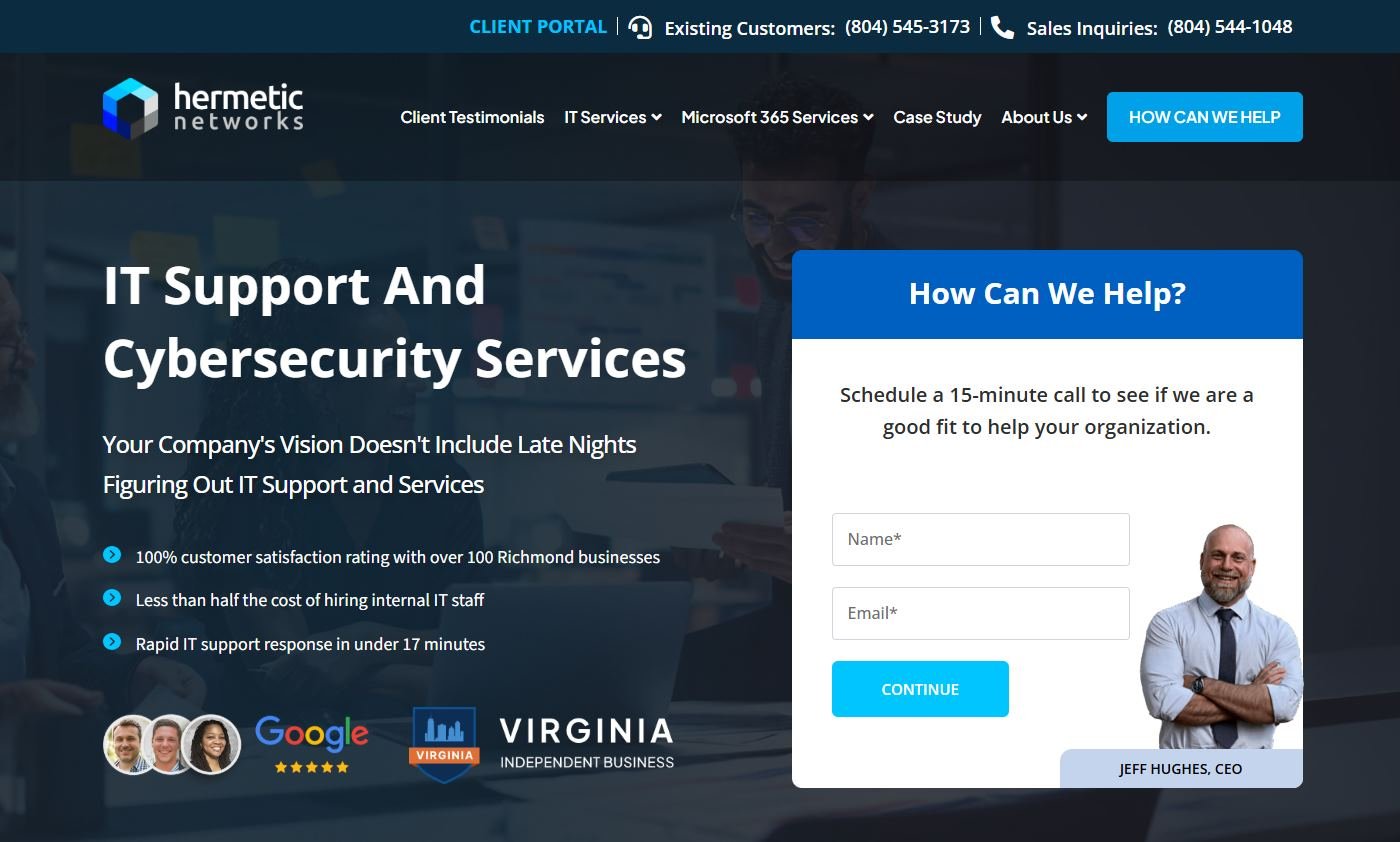 Hermetic Networks cybersecurity managed IT in Richmond VA for law firms homepage