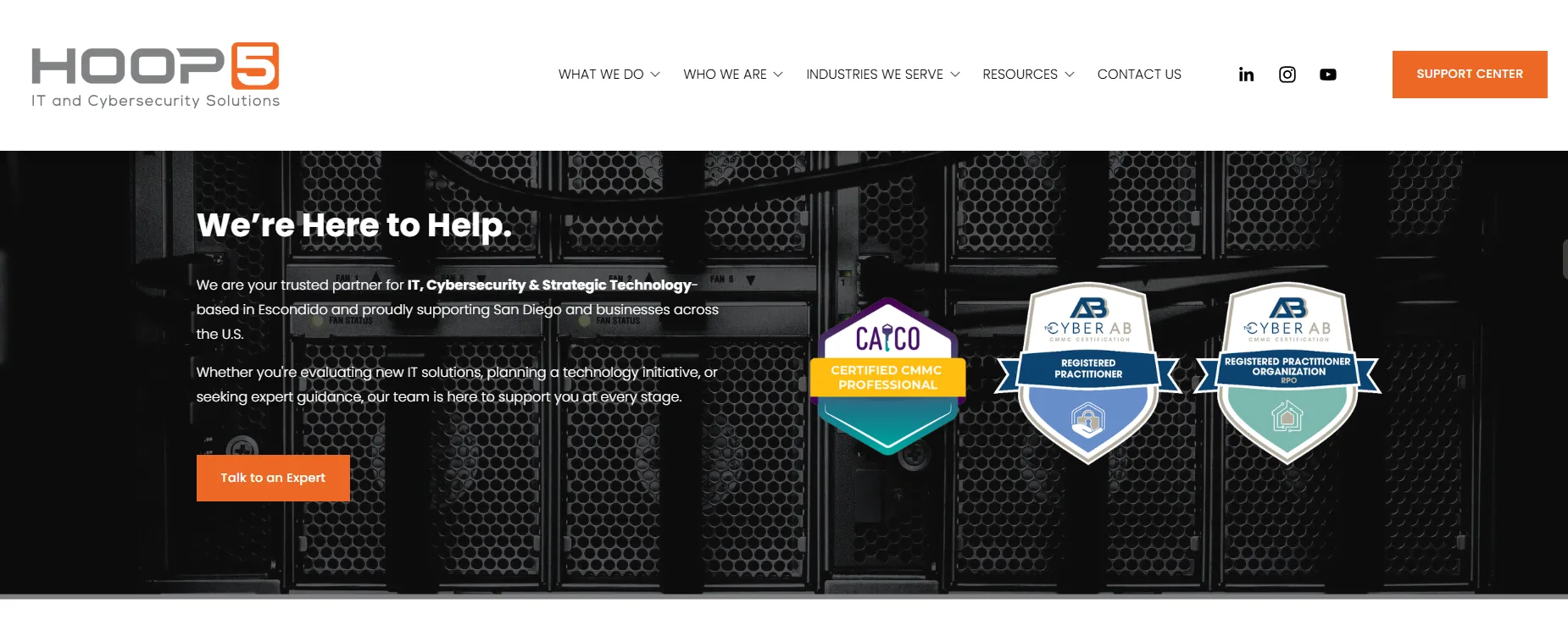 Hoop5 Networks biotech cybersecurity San Diego homepage
