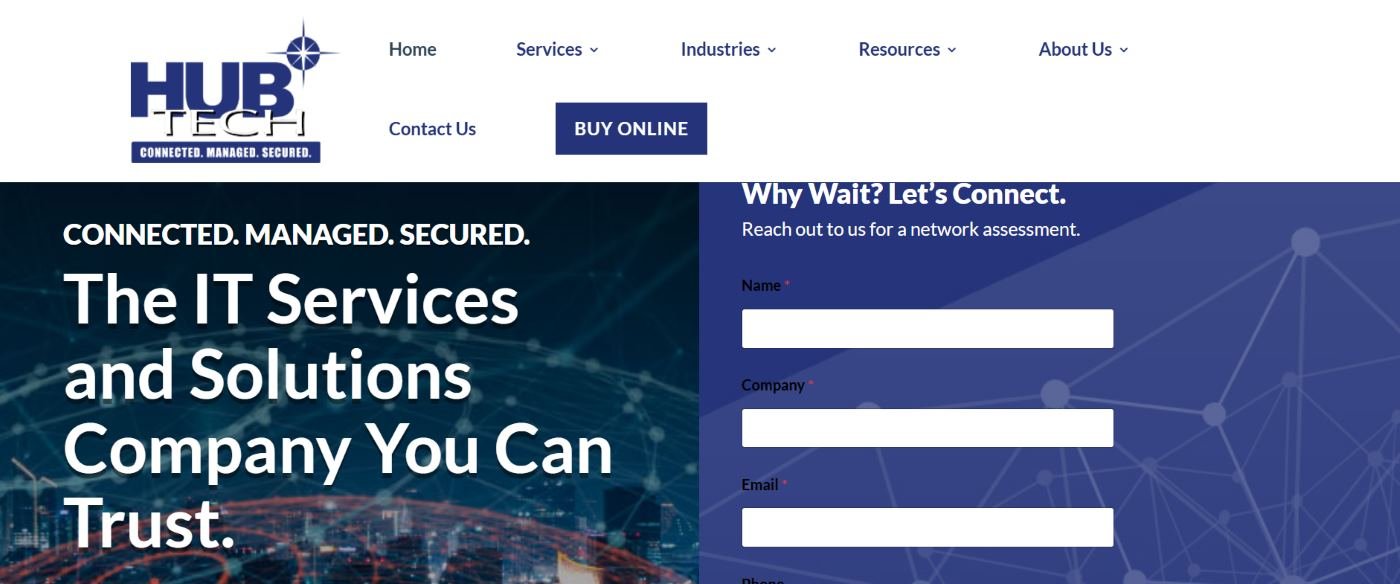 HUB Tech education managed services Greater Boston homepage screenshot