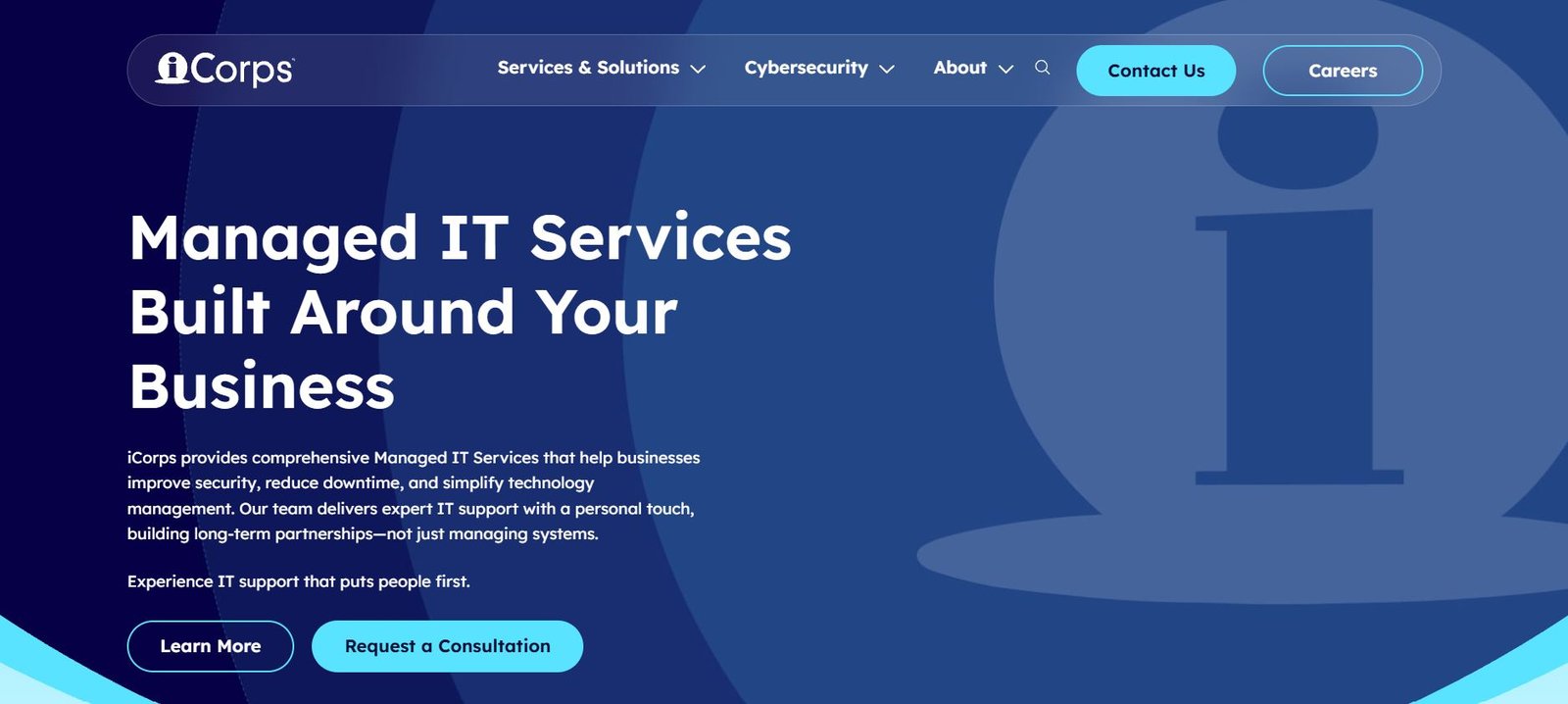 iCorps Technologies managed IT Boston financial services homepage screenshot