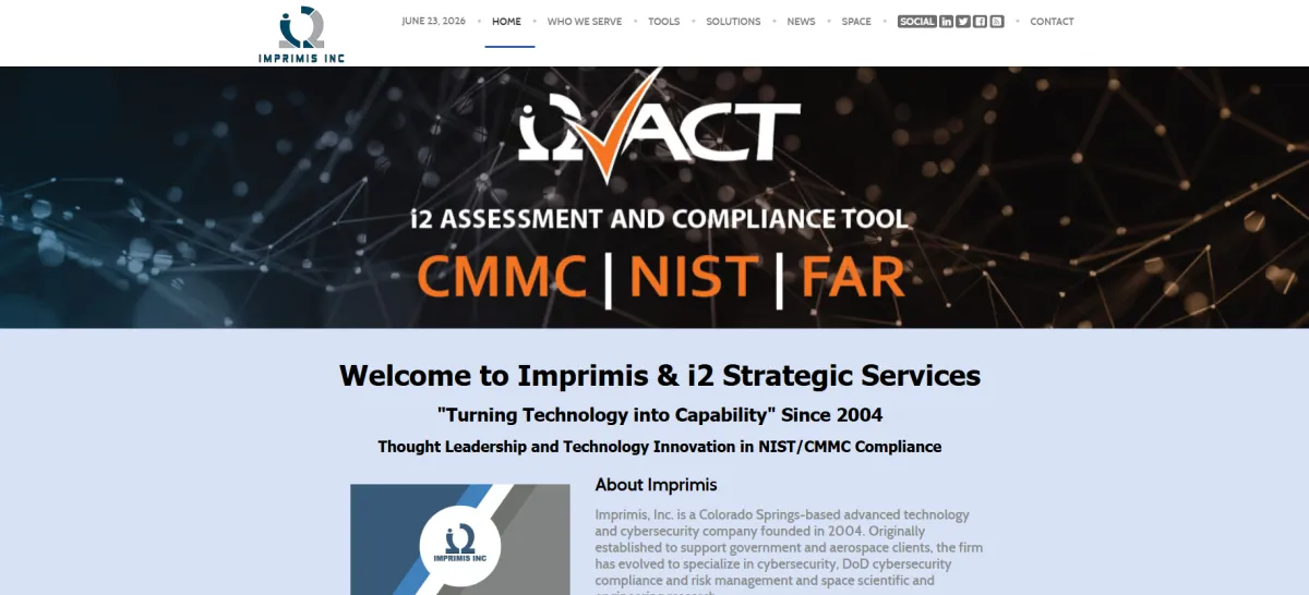 Imprimis Inc i2 Colorado Springs defense cybersecurity homepage