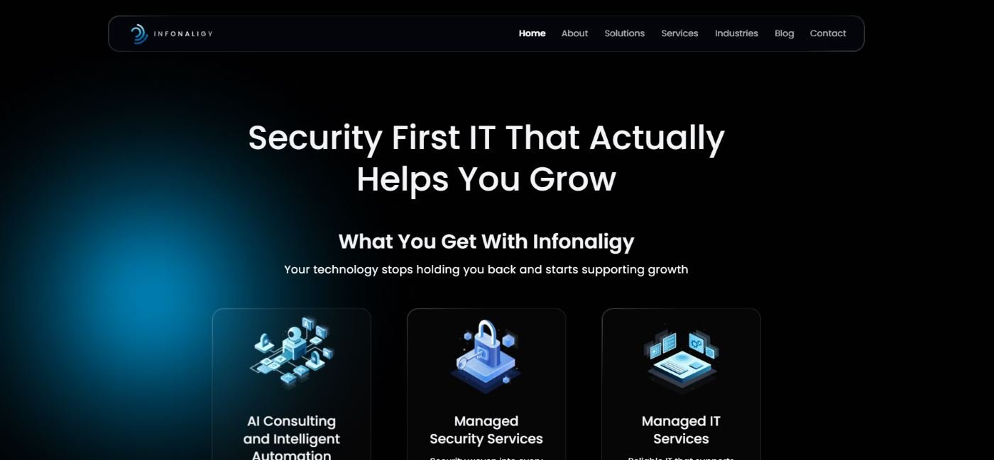 Infonaligy financial services managed IT Dallas TX homepage screenshot