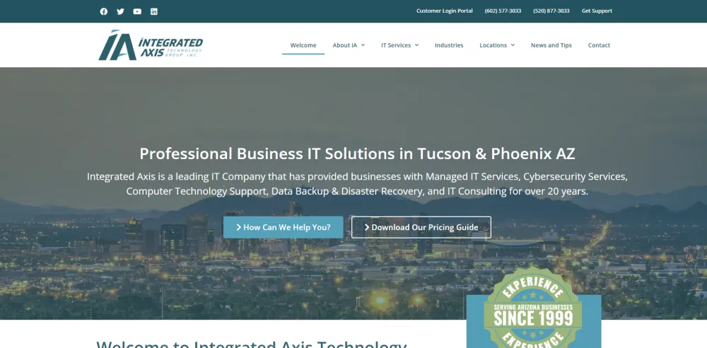 Integrated Axis Tucson and Phoenix managed IT services homepage screenshot