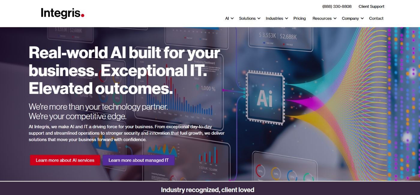 Integris Financial Institutions Division managed IT services homepage screenshot