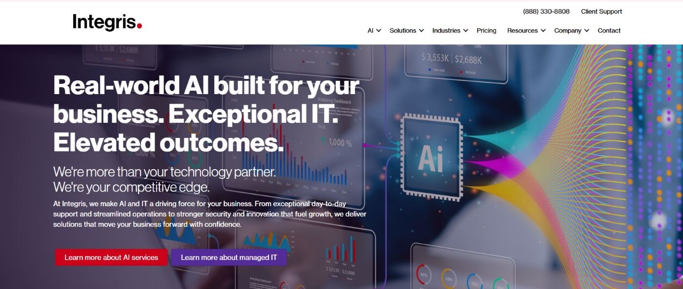 Integris financial services managed IT Dallas TX homepage screenshot