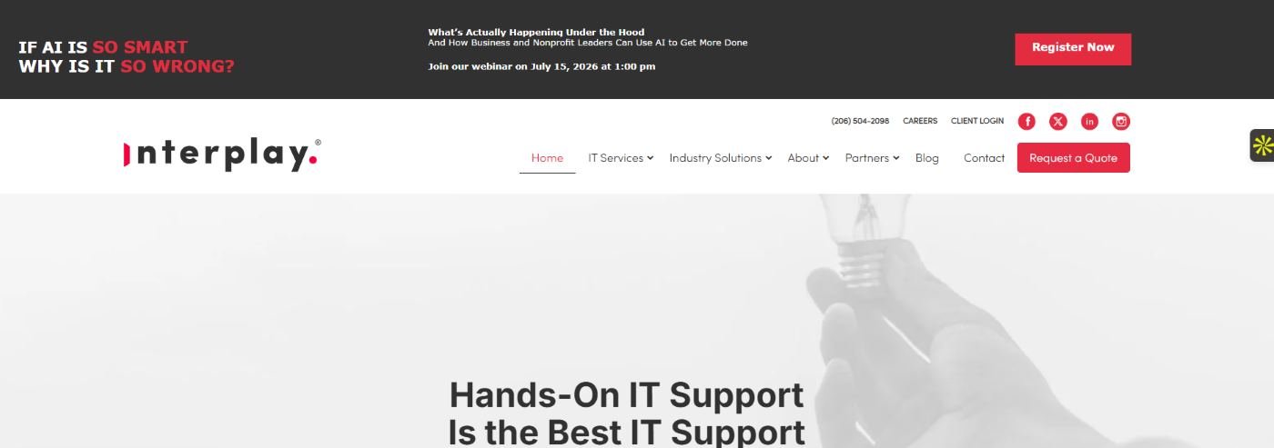 Interplay IT managed services for financial firms Seattle WA homepage screenshot