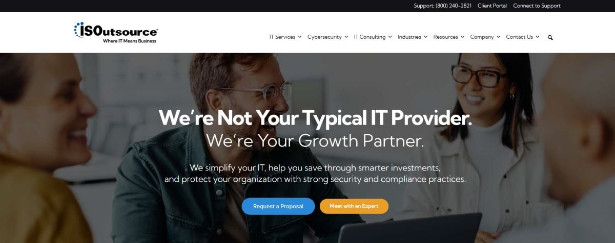 ISOutsource managed IT services SOC 2 GRC technology companies Seattle homepage screenshot