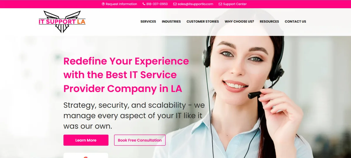 IT Support LA homepage screenshot — managed IT for accounting and finance firms in Los Angeles