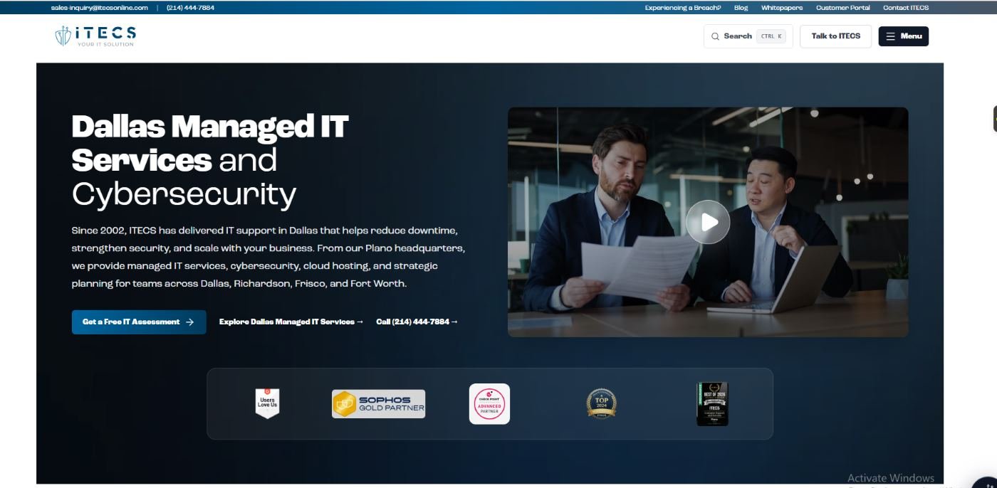 ITECS financial services managed IT Dallas TX homepage screenshot