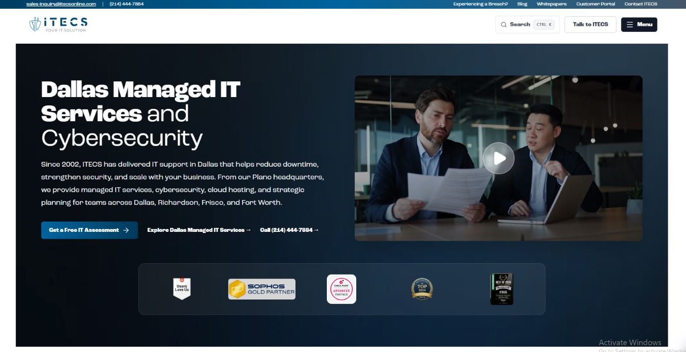 ITECS healthcare managed IT services Dallas TX homepage screenshot