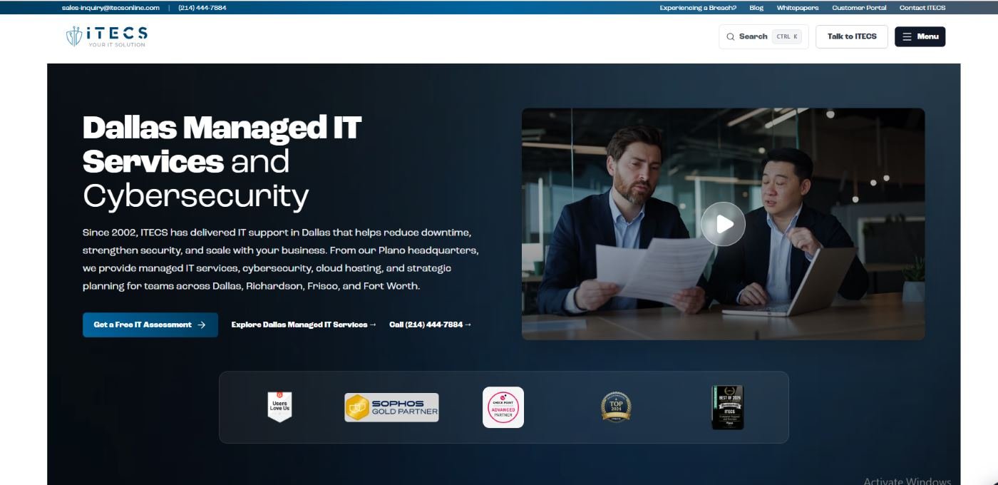 ITECS manufacturing managed IT services Dallas TX homepage screenshot