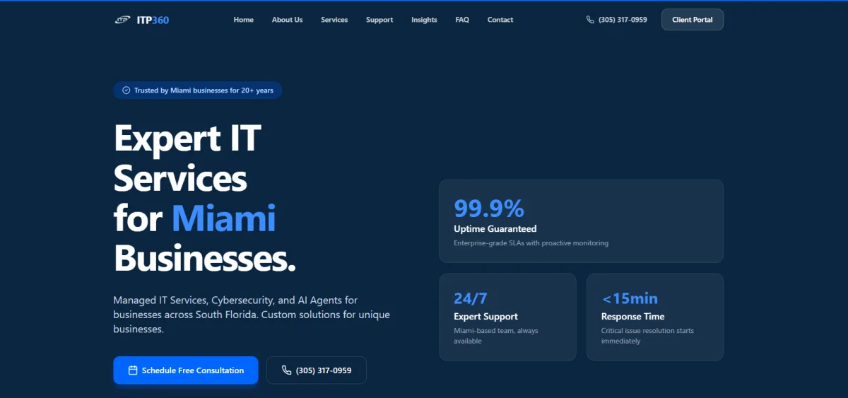 ITP360 managed IT Brickell financial services homepage