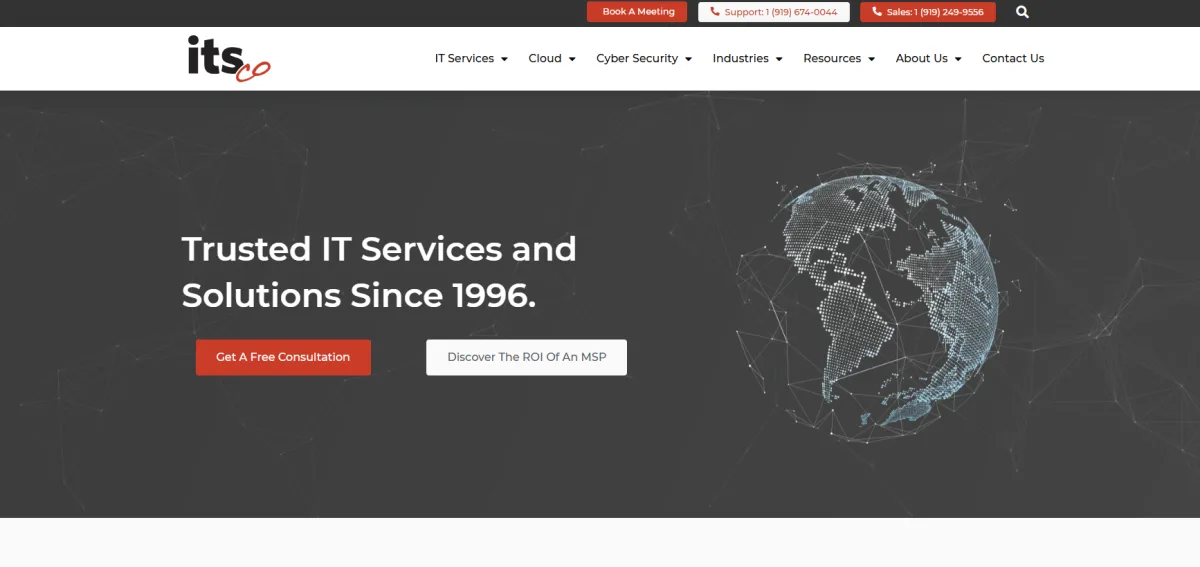 ITSco managed IT and security operations center services Raleigh NC homepage screenshot