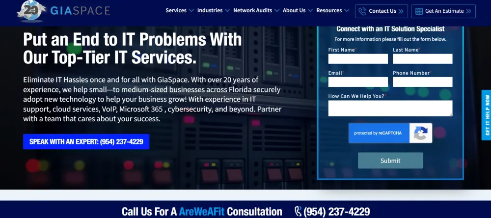 GiaSpace managed IT services Jacksonville FL homepage