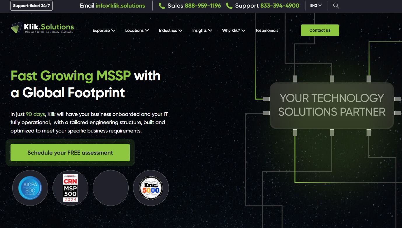 Klik Solutions managed IT for financial services in Baltimore homepage