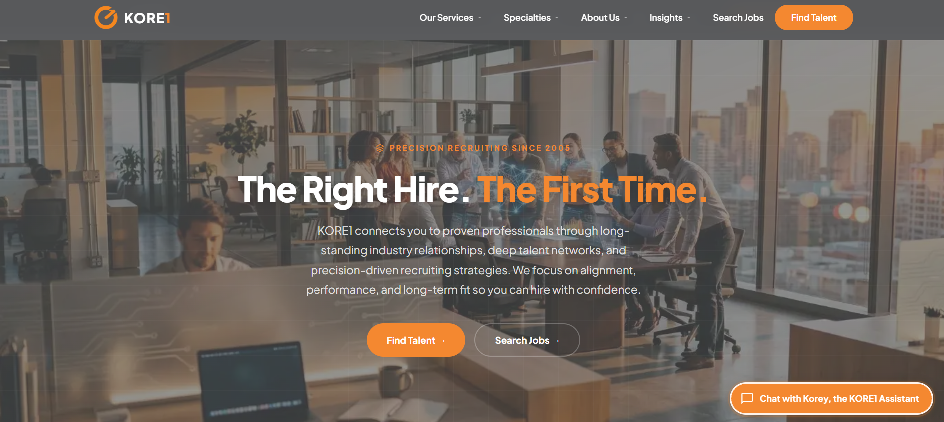 KORE1 IT staffing agency Nashville TN — homepage screenshot