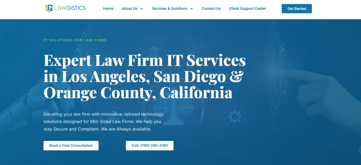 Lawgistics homepage — attorney-founded managed IT provider for mid-to-large law firms