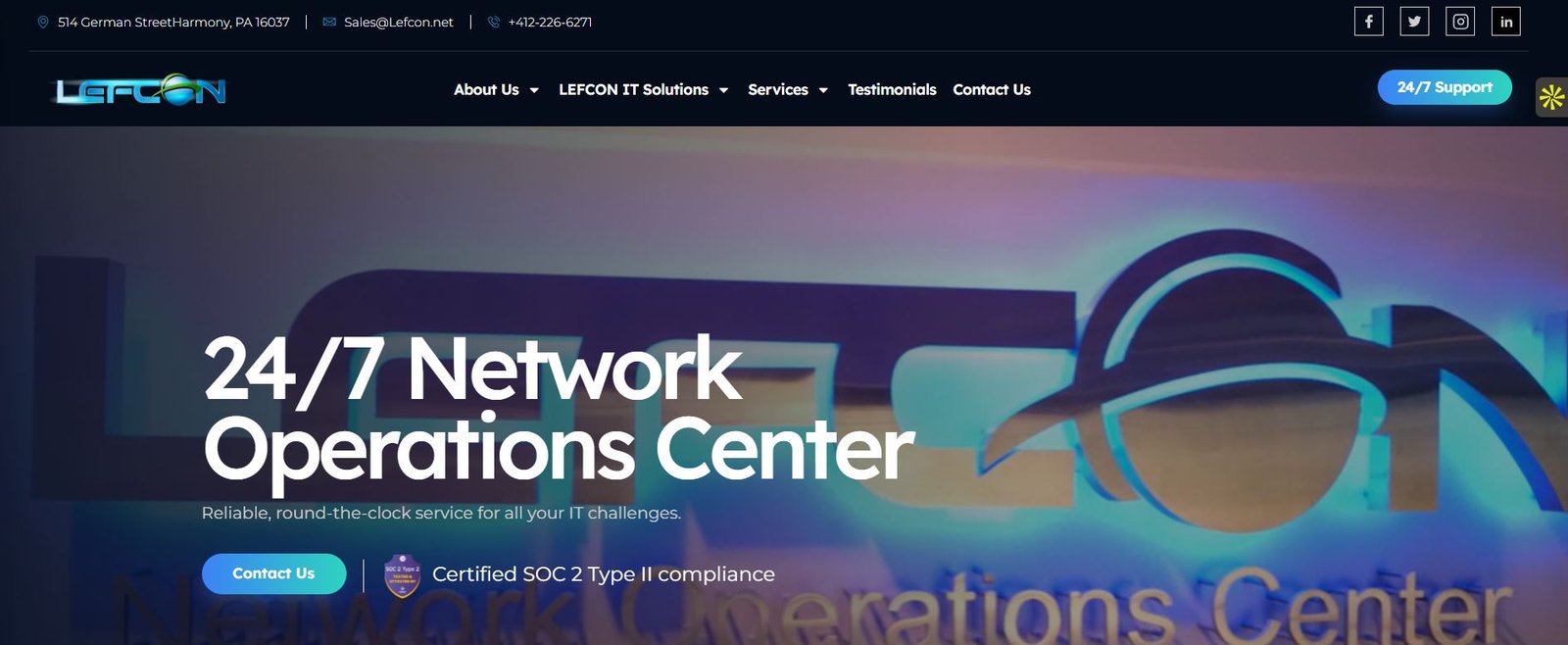 LEFCON hospitality IT managed services homepage