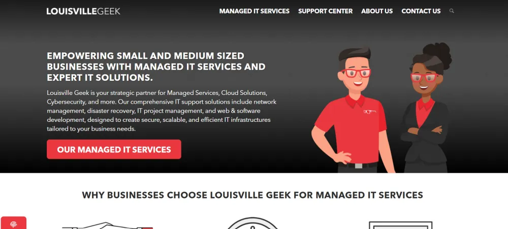 Louisville Geek SOC 2 managed IT services Louisville homepage screenshot