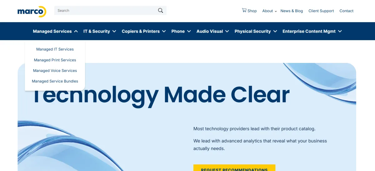 Marco Technologies managed IT services Minneapolis food manufacturing homepage